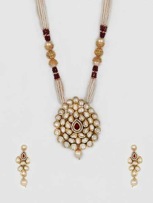 red gold plated pearl necklace - 17008849 - Standard Image - 0