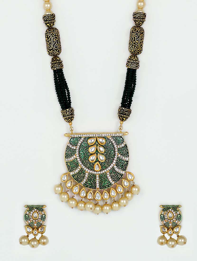 green gold plated long necklace