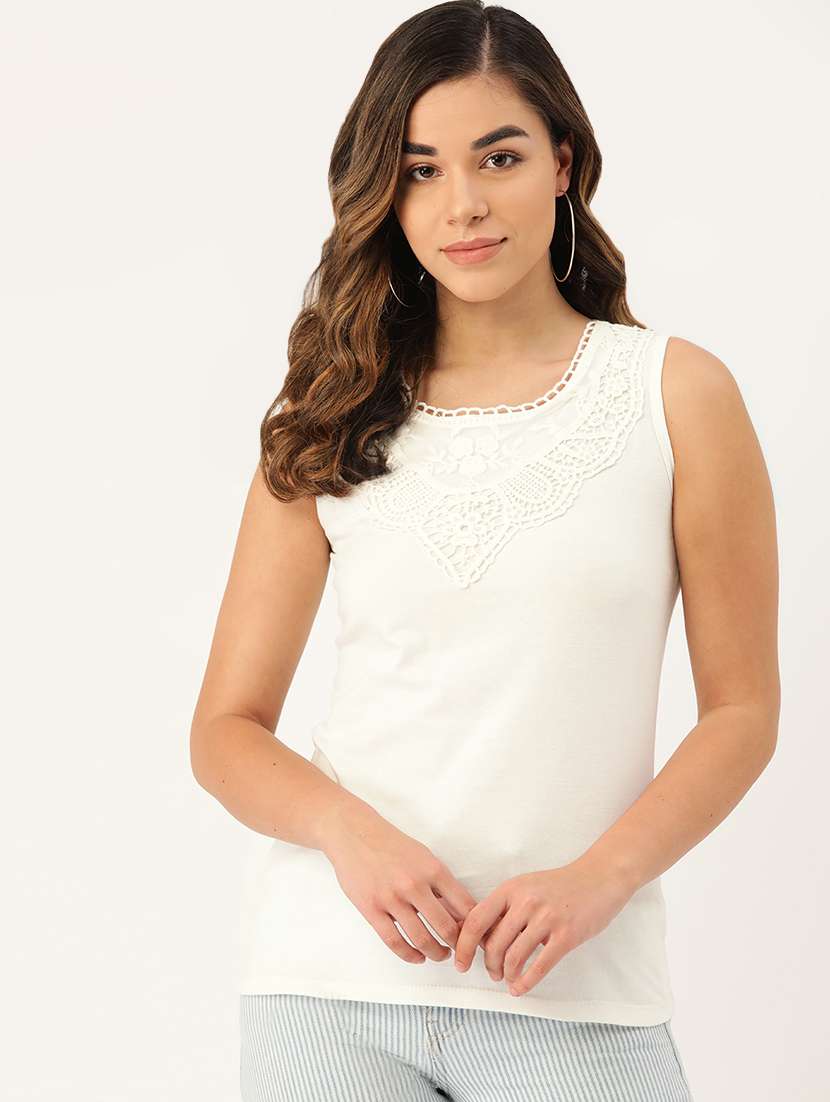optic white embroidered neck top