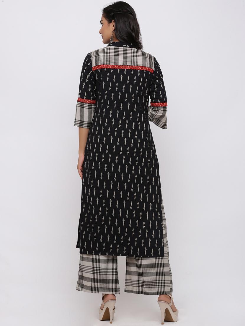 ikat kurta palazzo set - 17010935 - Standard Image - 2