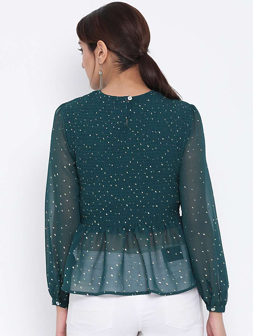 balloon sleeves embellished peplum top - 17011057 -  Standard Image - 2