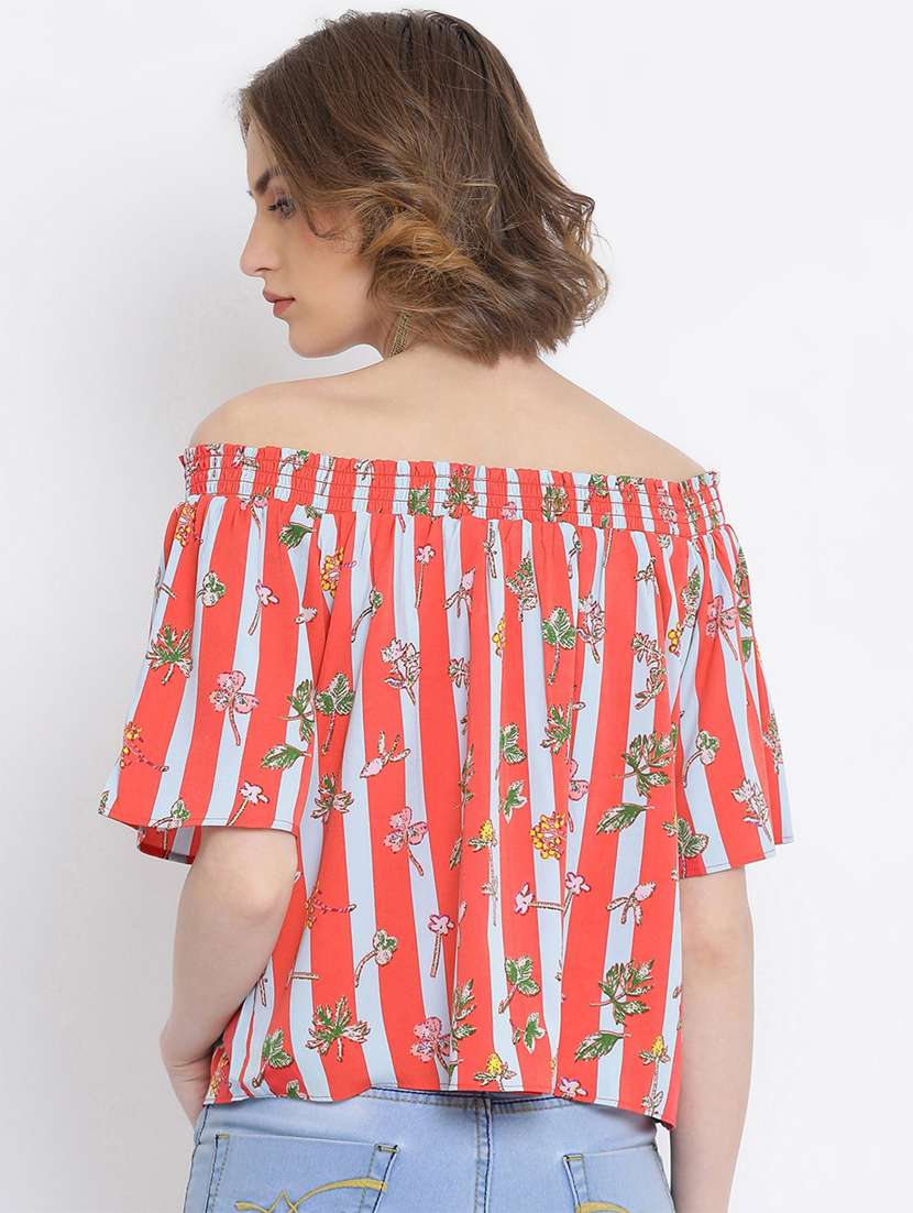 off shoulder floral striped top  - 17011107 -  Standard Image - 2