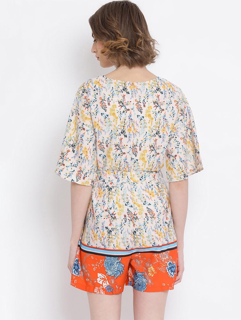 tie front floral romper - 17011112 - Standard Image - 2