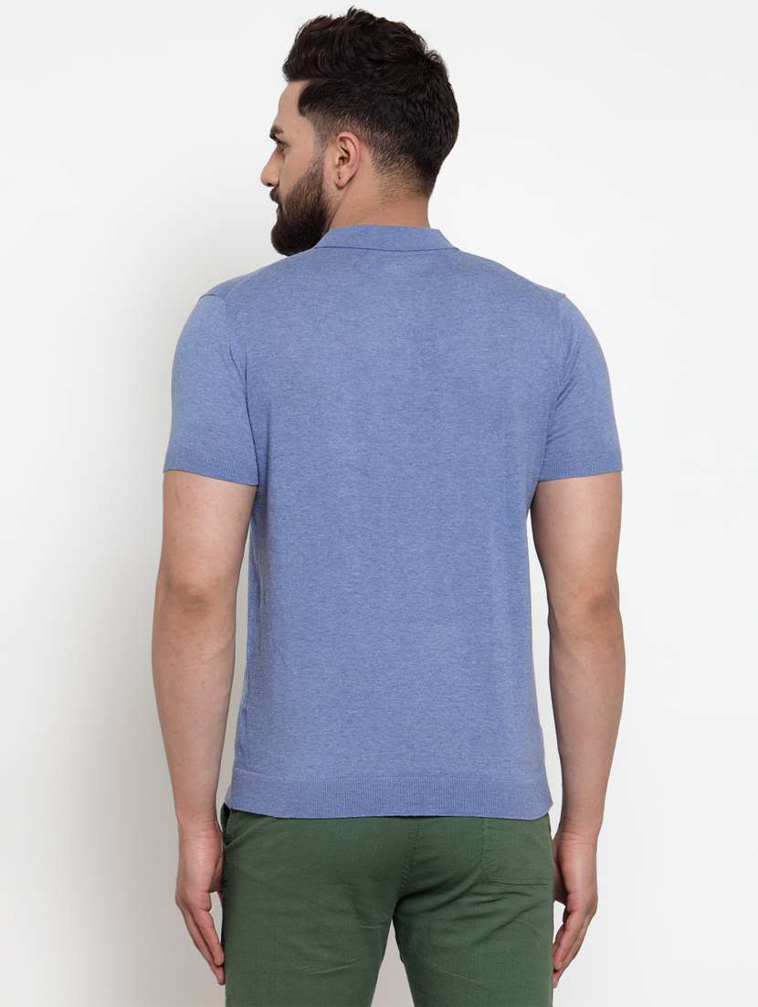 light blue solid polo t-shirt - 17014089 - Standard Image - 2