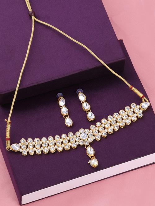 gold metal choker necklaces and earring - 17015366 - Standard Image - 0