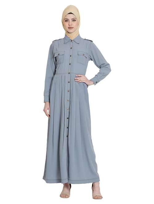 solid flared cloaks & abaya - 17019709 - Standard Image - 0