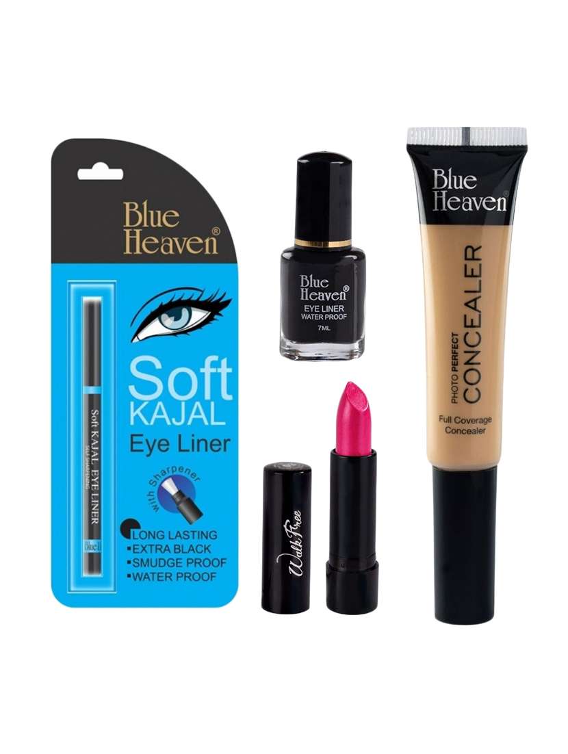 liquid concealer,black soft kajal, eyeliner,pink lipstick