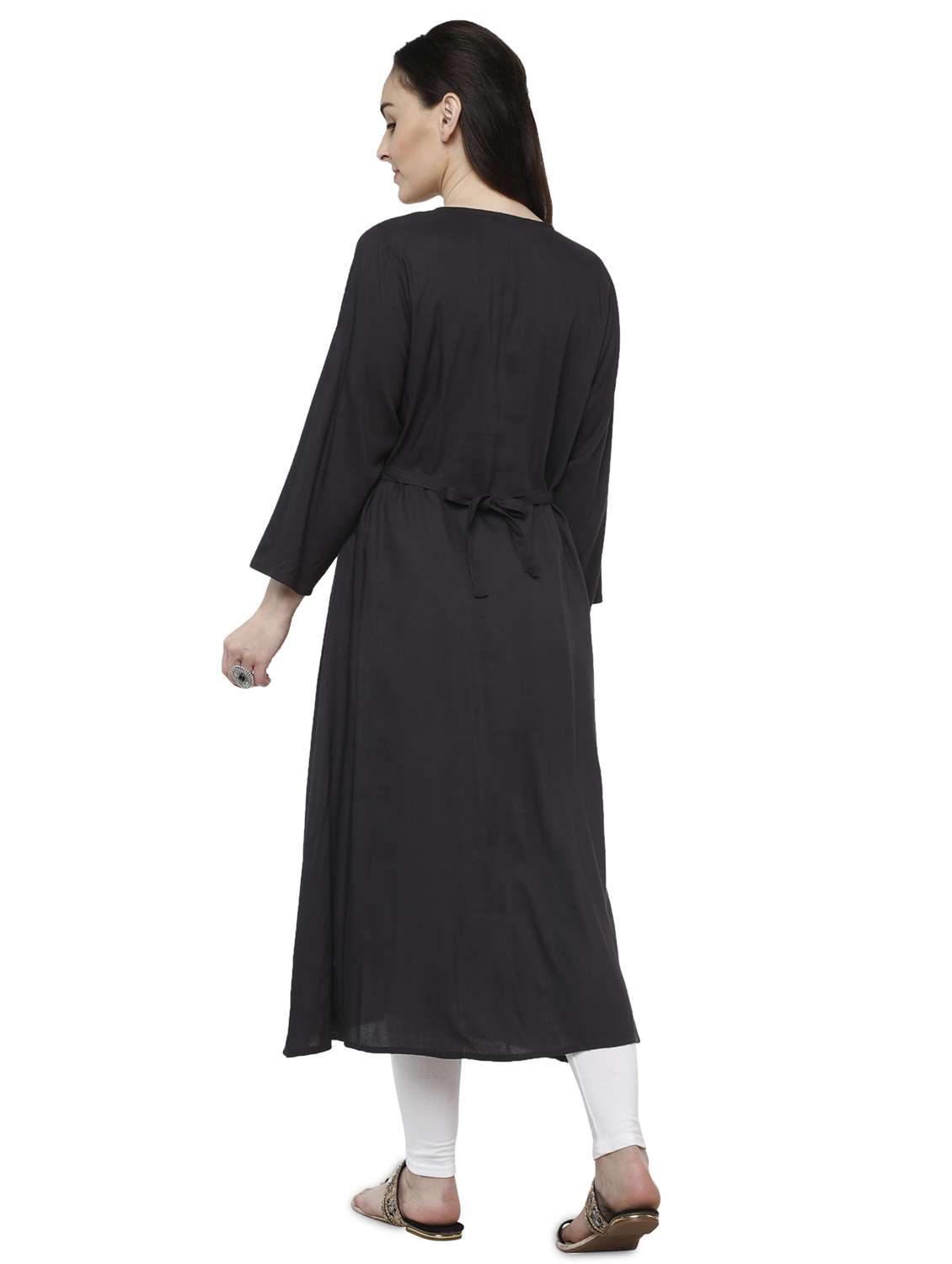 solid a-line front slit kurta - 17024341 -  Standard Image - 2