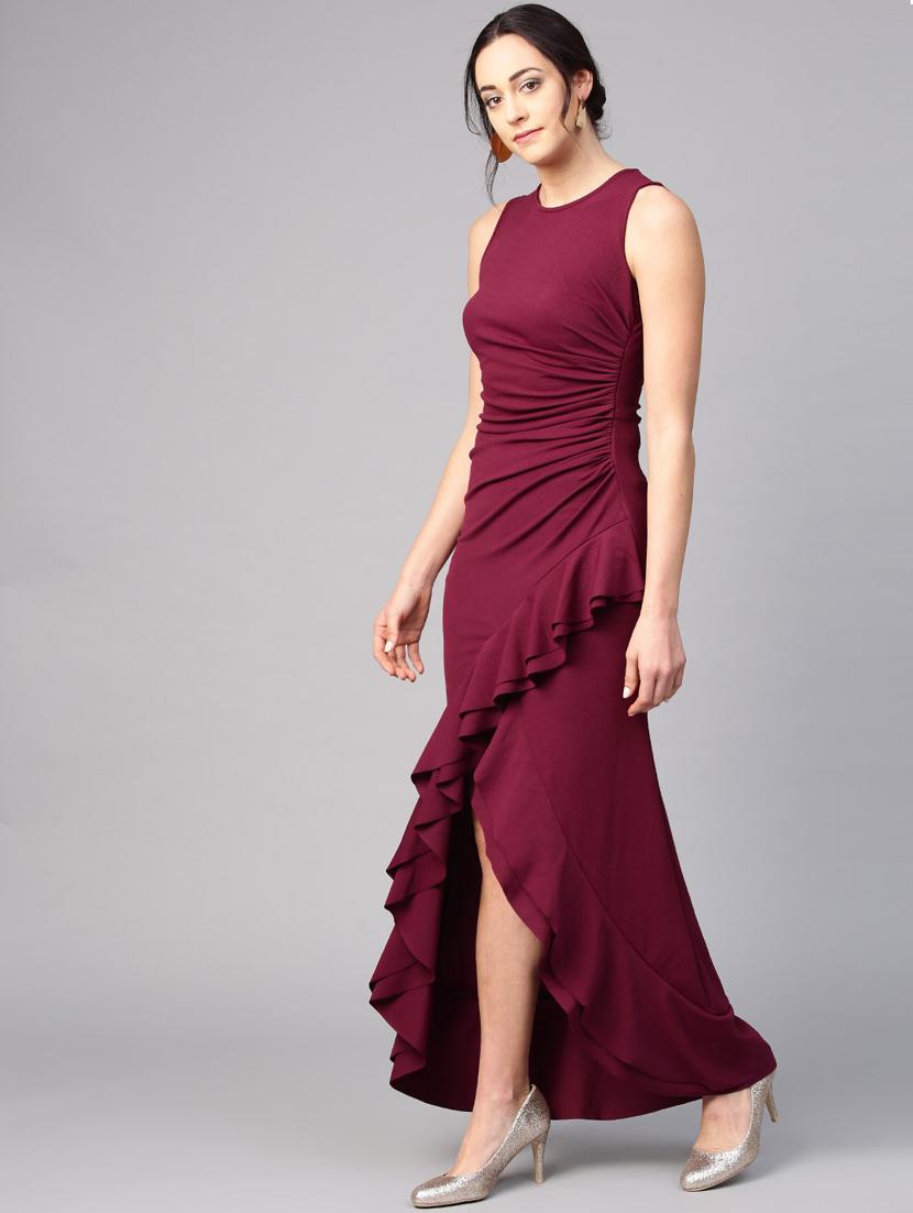 purple solid maxi dress - 17027004 - Standard Image - 2