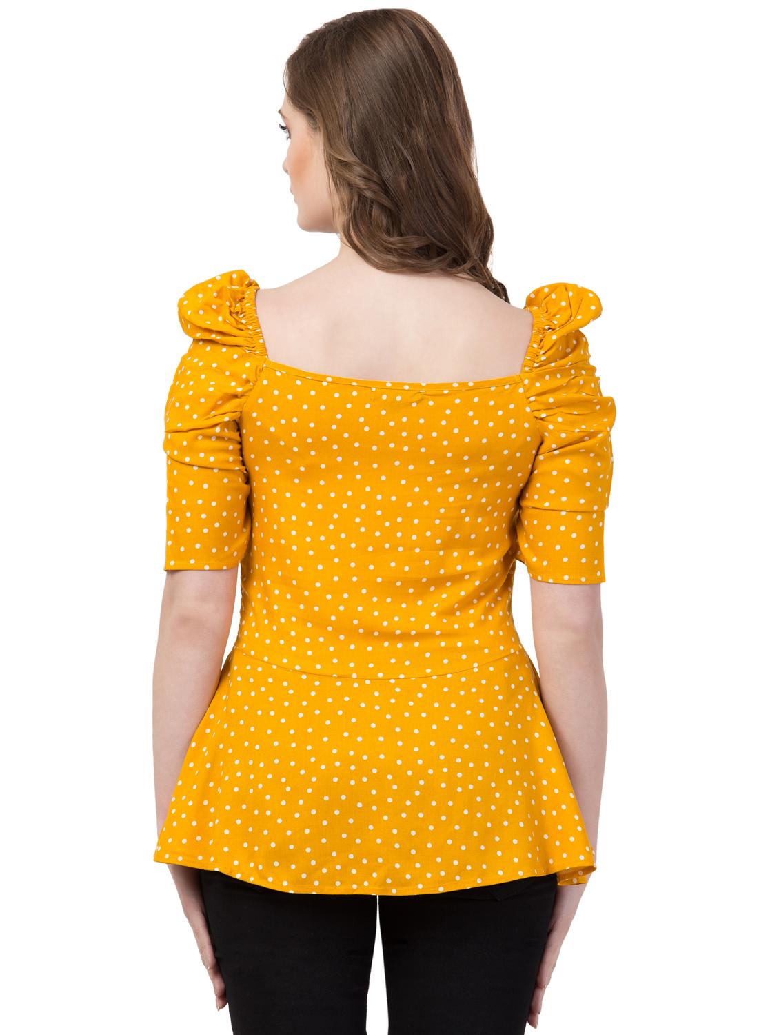 puff sleeves polka dot peplum top - 17028277 - Standard Image - 2