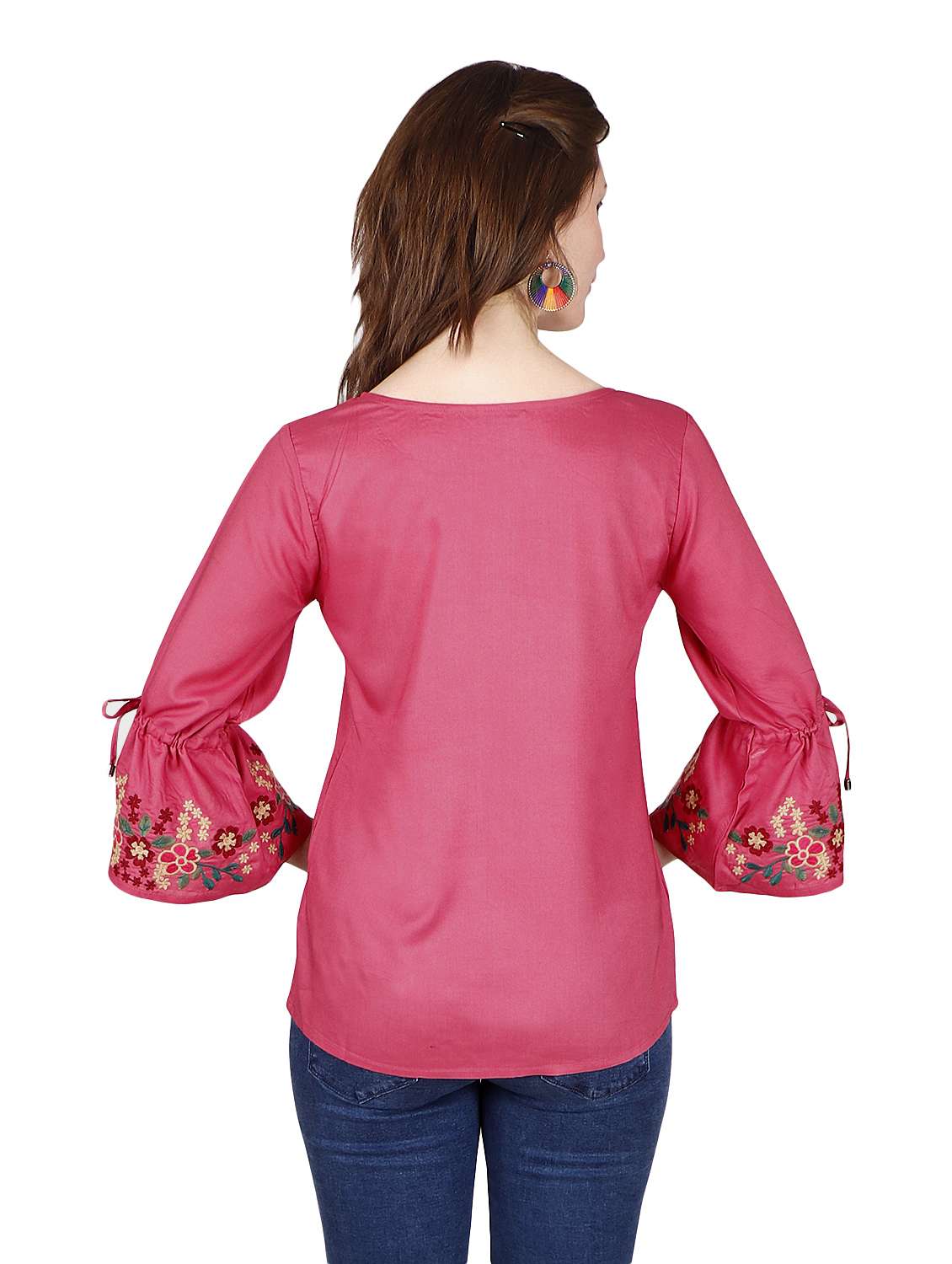 embroidered sleeves solid top  - 17030010 -  Standard Image - 2