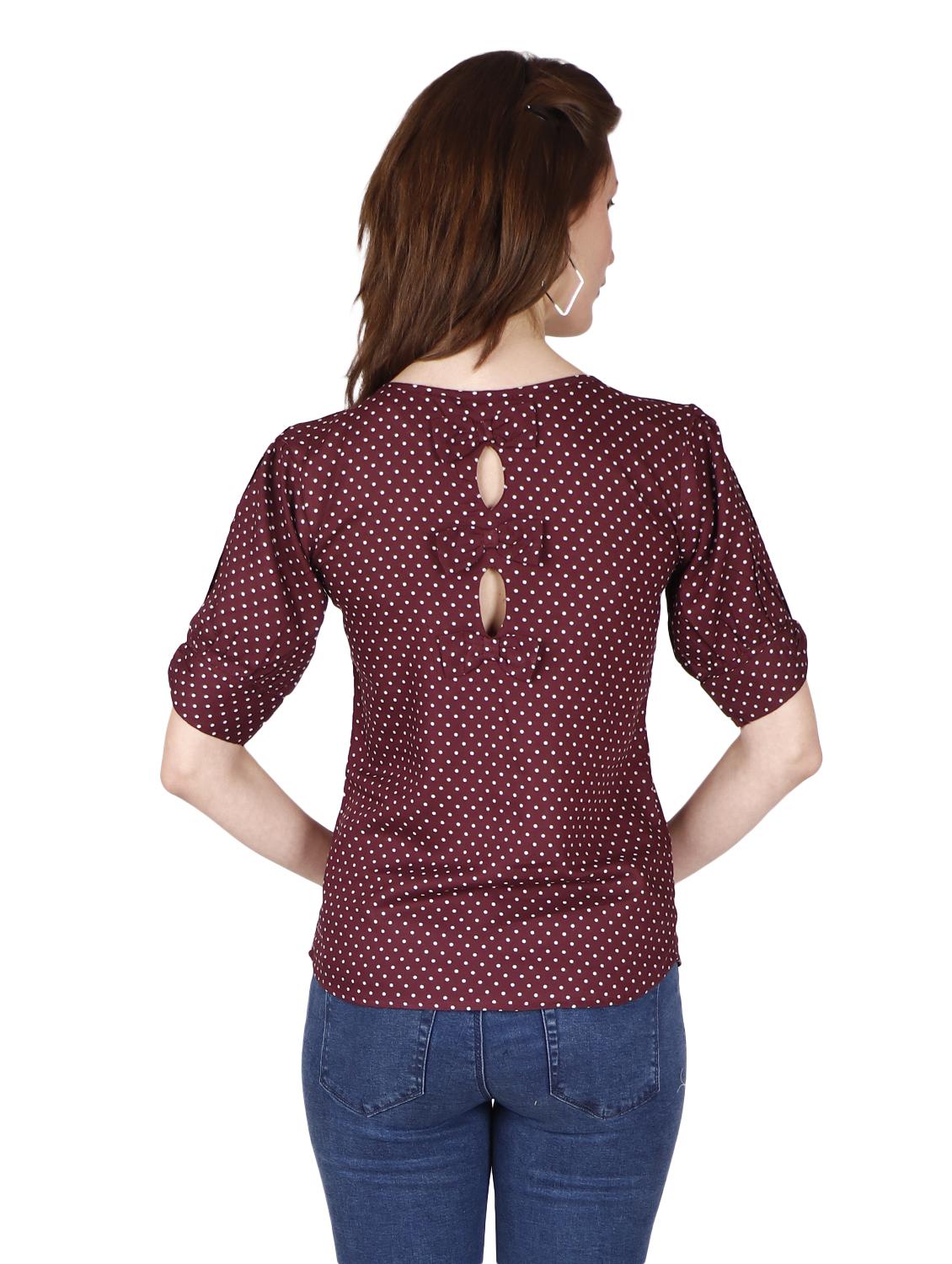 round neck polka dot top - 17030013 - Standard Image - 2