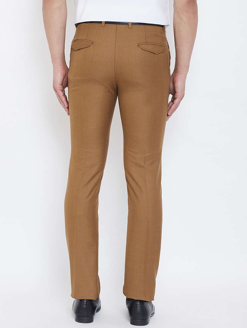 brown solid flat front formal trouser - 17031585 -  Standard Image - 2