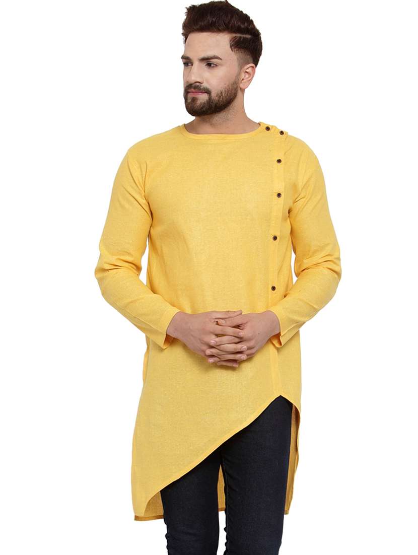 yellow solid asymmetric kurta