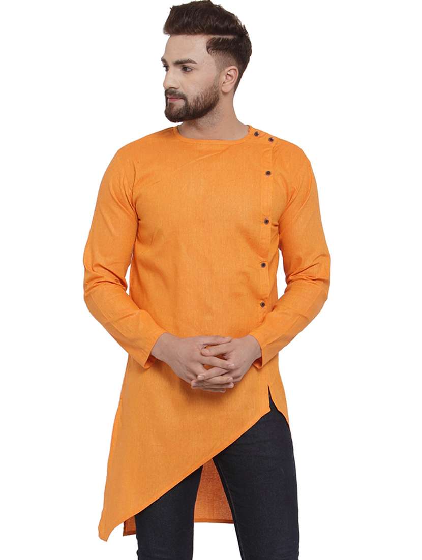 orange solid asymmetric kurta