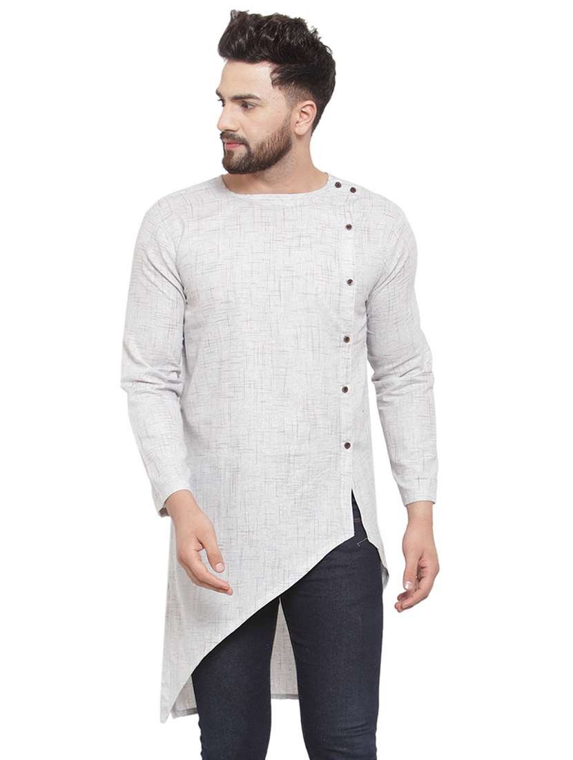 grey solid asymmetric kurta