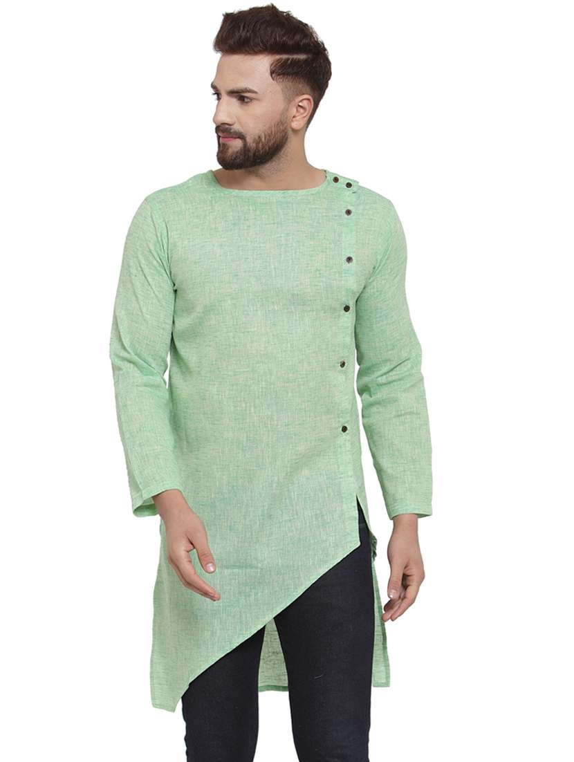 green solid asymmetric kurta