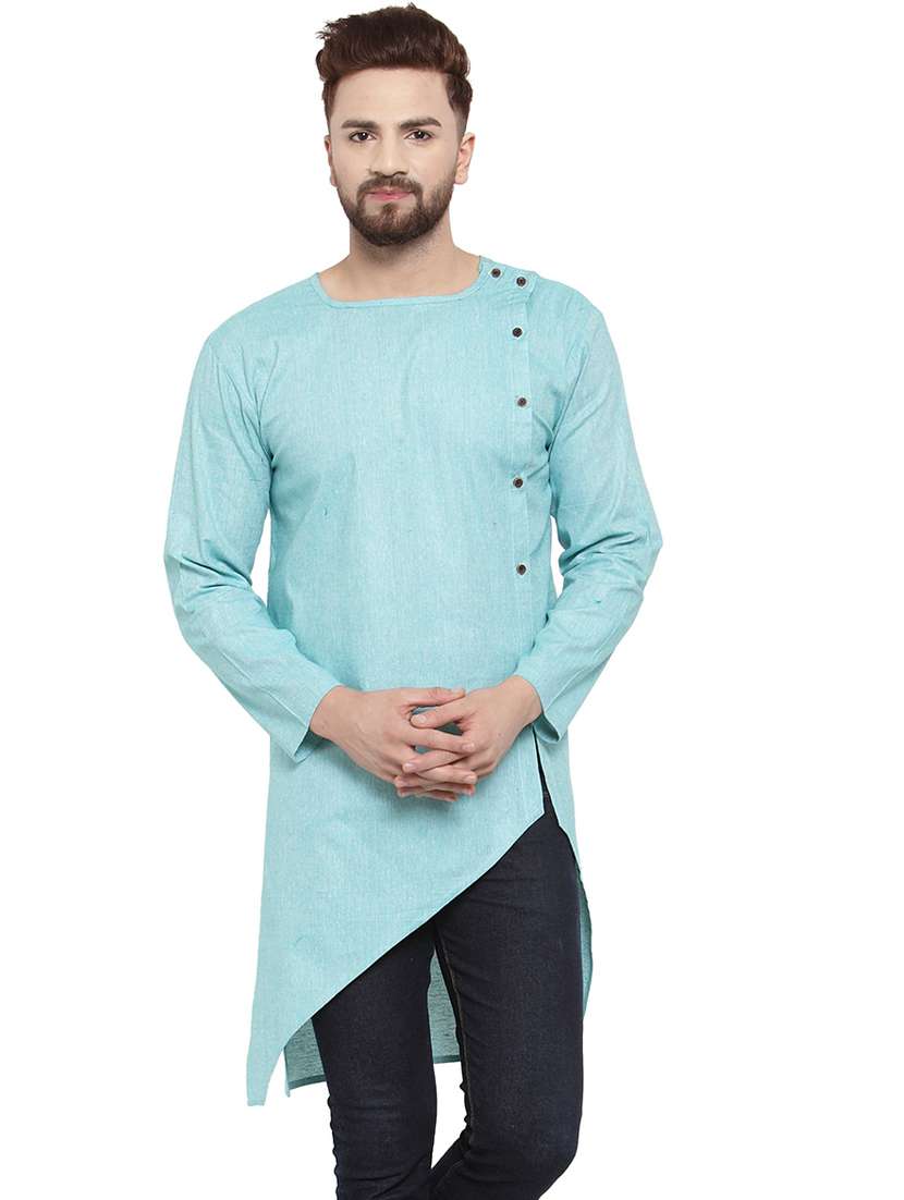 blue solid asymmetric kurta - 17032551 -  Zoom Image - 0