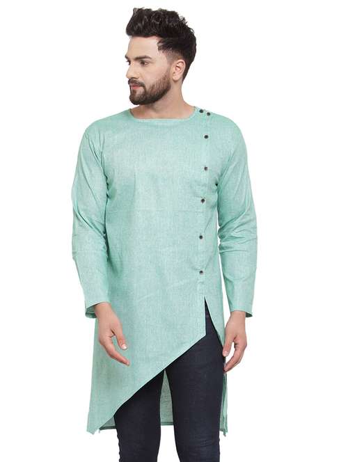 green solid asymmetric kurta - 17032552 - Standard Image - 0