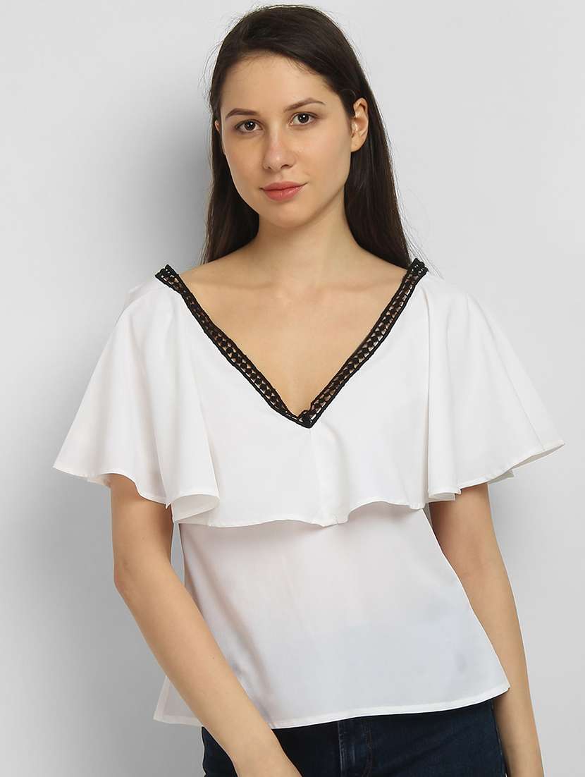 ruffle detail v neck top 