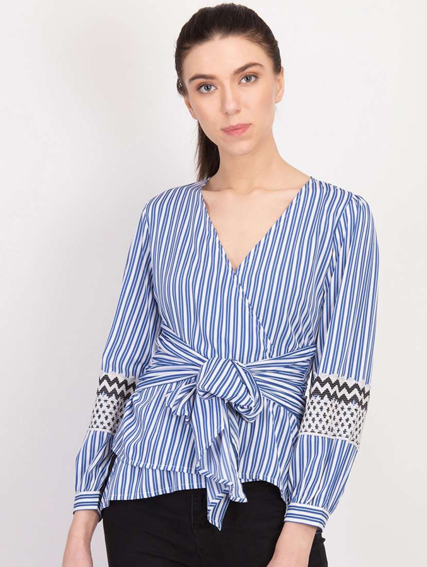 tie front striped top 