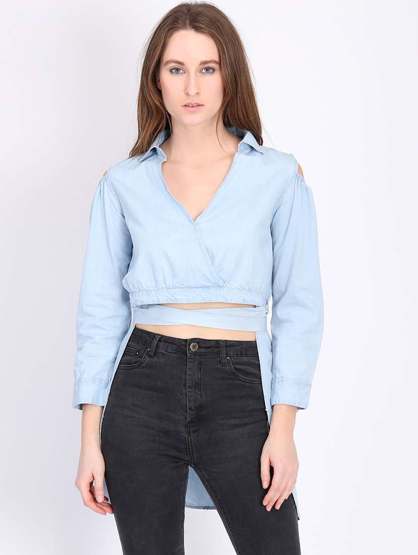 faux overlap neck high-low top 
