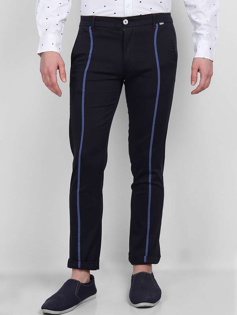 dark blue solid taped chinos