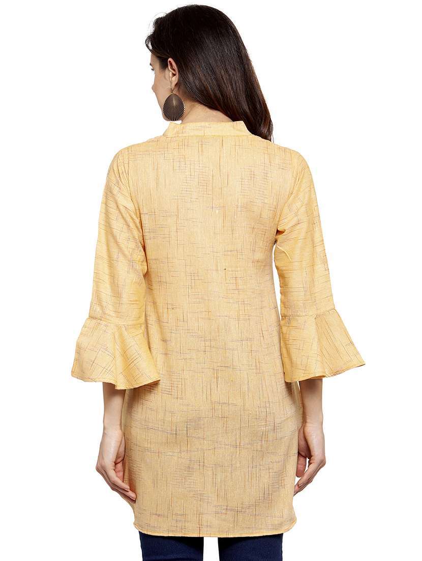 solid bell sleeves straight kurti - 17035119 -  Standard Image - 2
