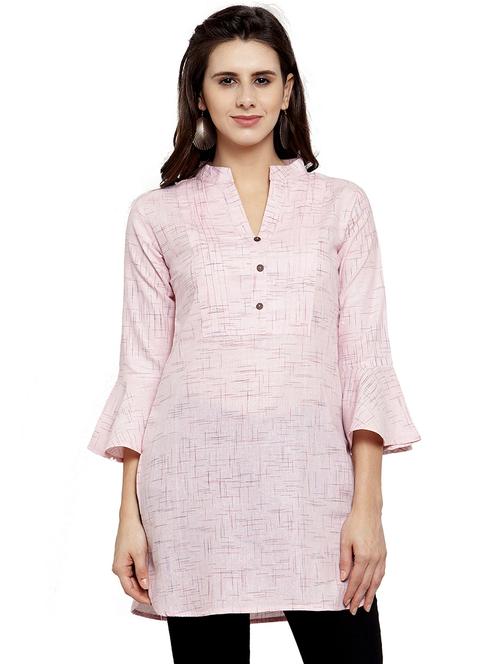 women pink mandarin neck straight kurti - 17035121 - Standard Image - 0