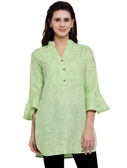 solid bell sleeves straight kurti - 17035122 - Standard Image - 0
