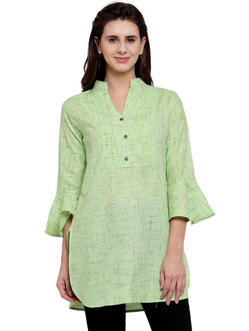 solid bell sleeves straight kurti - 17035122 - Zoom Image - 0