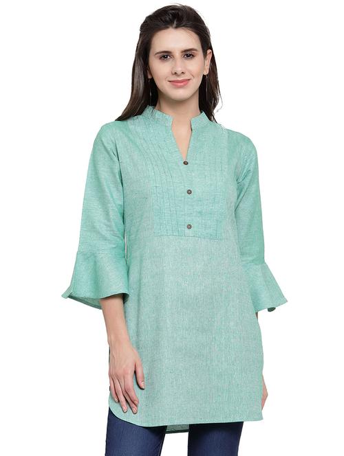solid bell sleeves straight kurti - 17035128 -  Standard Image - 0