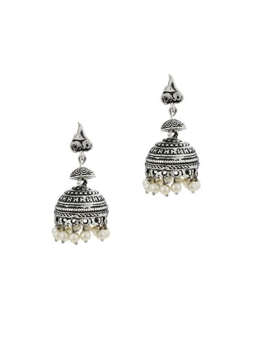 silver metal jhumka earring - 17041304 - Standard Image - 0