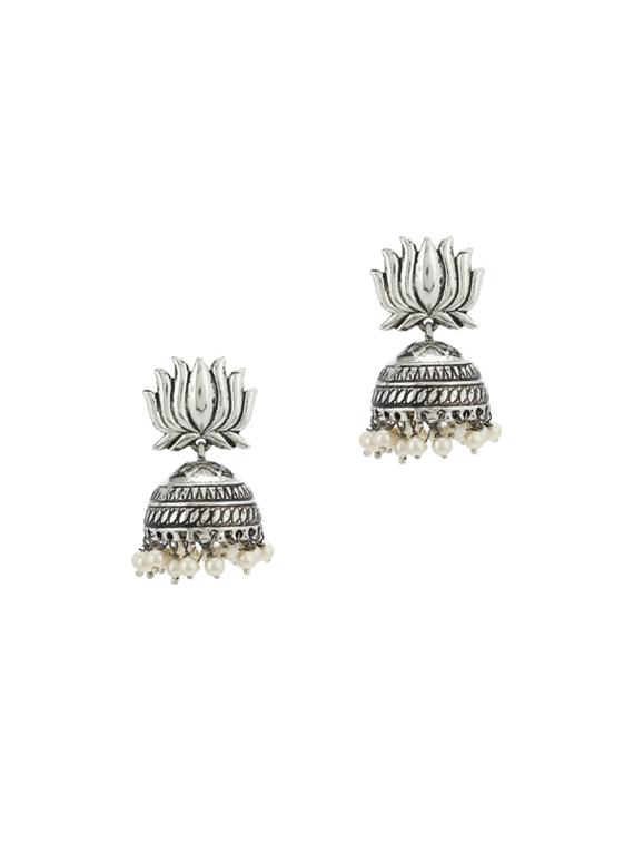 silver metal jhumka earring - 17041307 -  Zoom Image - 0