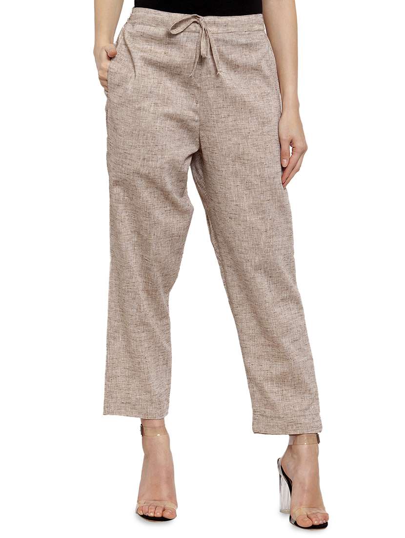 women self design calf length tailored pants