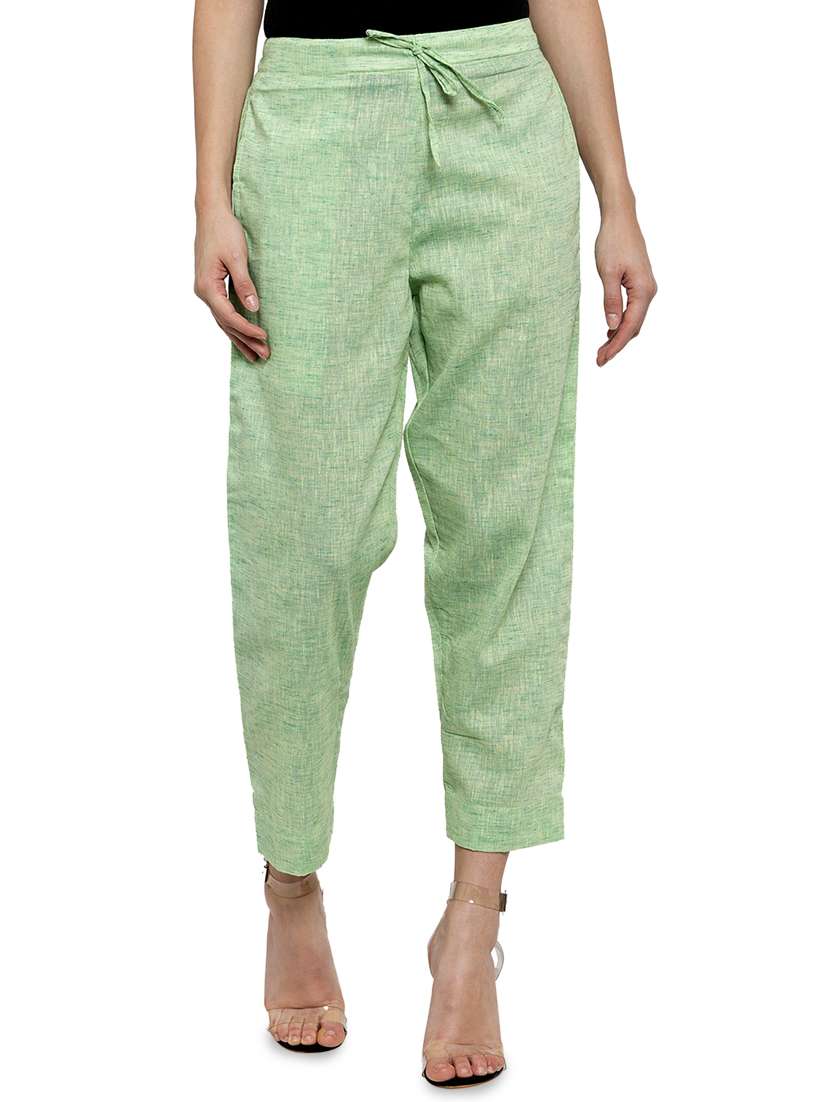 women self design calf length tailored pants