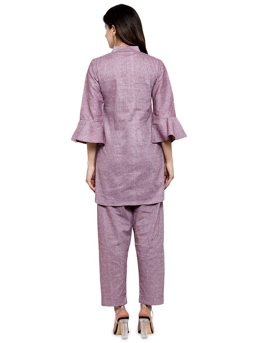 women solid bell sleeve ethnic co-ord set - 17062108 - Standard Image - 2