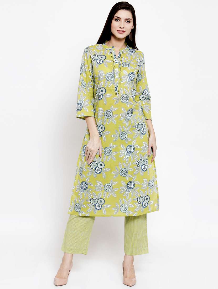 printed straight kurta pant set