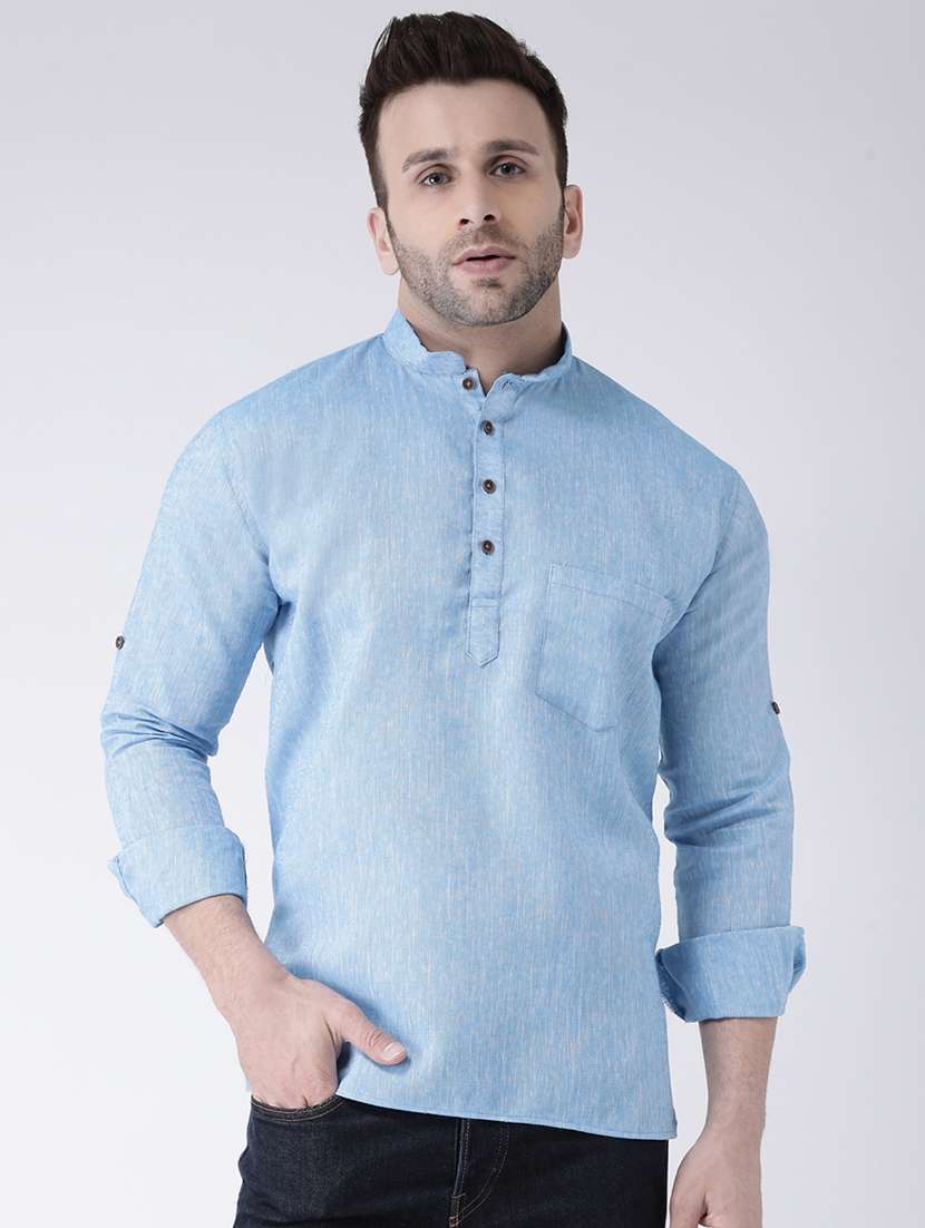 blue solid short kurta
