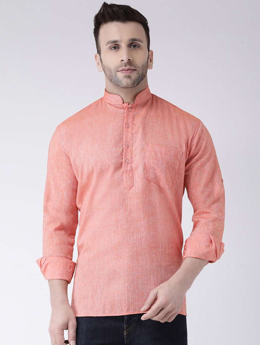 orange solid short kurta