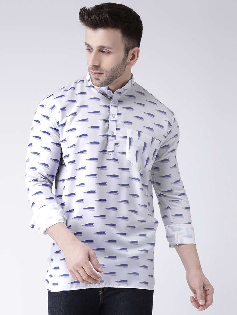 White Printed Short Kurta