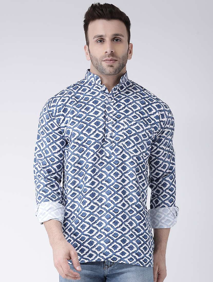 blue printed short kurta