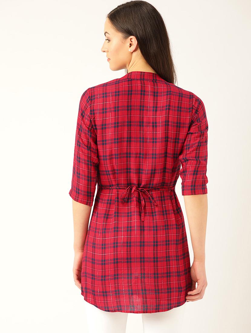 three quarter sleeves checks tunic - 17066341 - Standard Image - 2