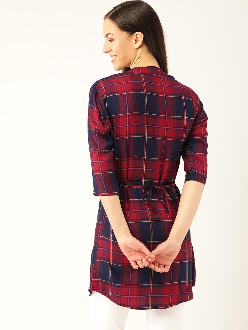 three quarter sleeves checks tunic - 17066342 - Standard Image - 2