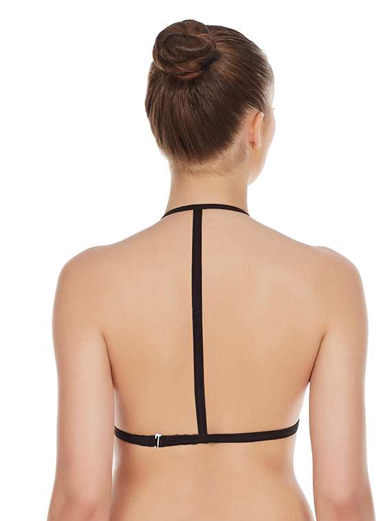 black halter neck solid bra - 17068195 - Standard Image - 2
