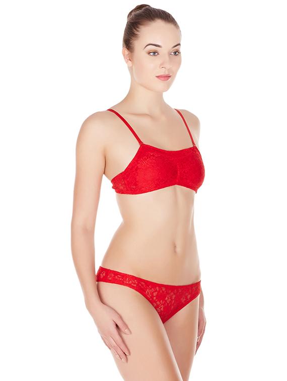 red solid bras and panty set - 17068260 - Standard Image - 2