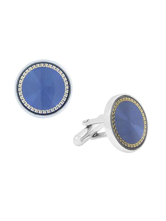 blue, silver metal cufflinks
