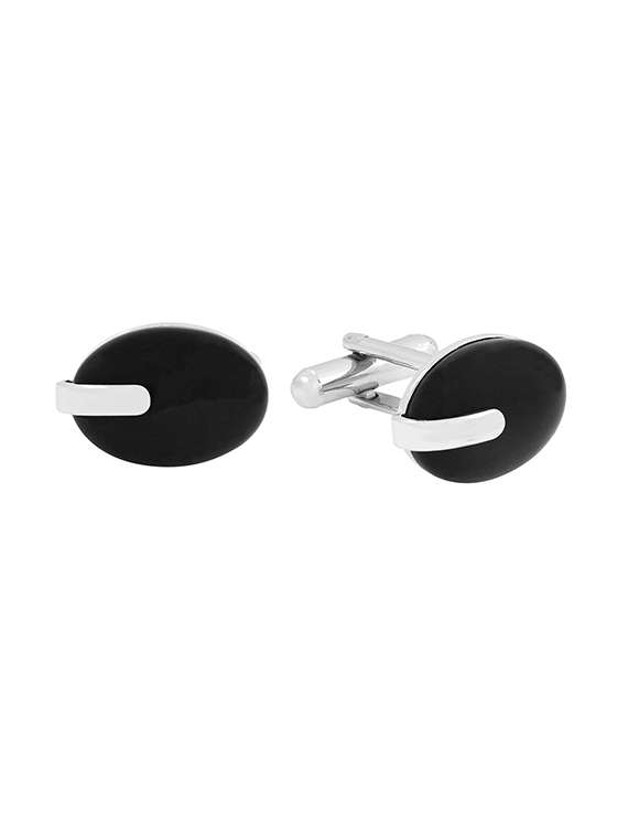 black, silver metal cufflinks