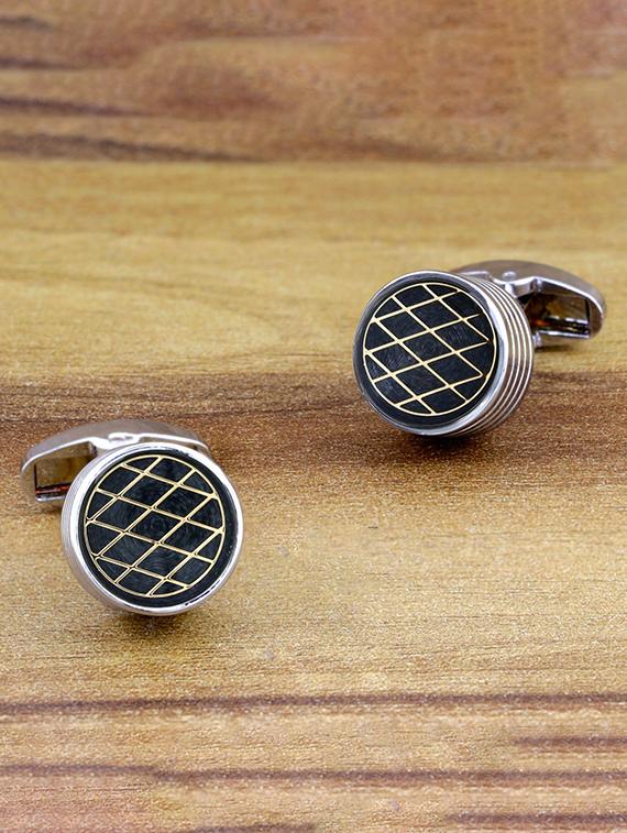 black, silver metal cufflinks