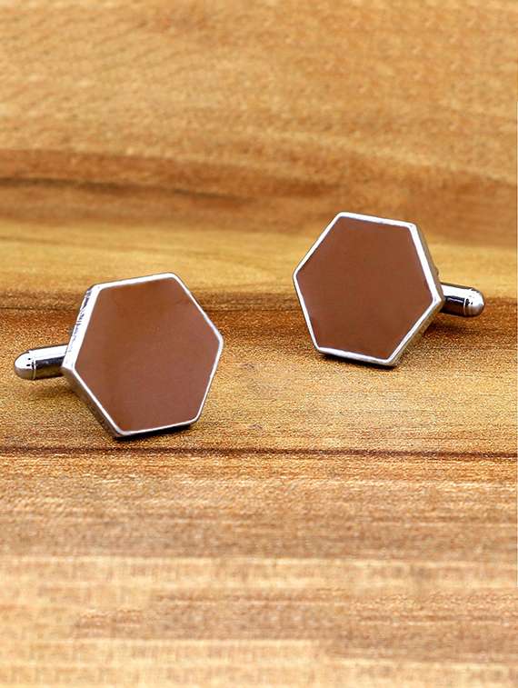 brown, silver metal cufflinks
